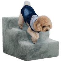 PawHut Three-Step Dog Stairs, with Washable Plush Cover, for High Bed Sofa, Dog Stairs for Small Dog and Cat - Light Grey Aosom UK