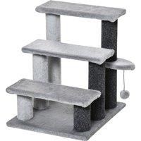 PawHut 3-step Pet Stairs with Scratching Posts, Platforms, Toy Ball, Grey Aosom UK