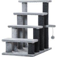 PawHut 4-step Pet Stairs with Scratching Posts, Platforms, Toy Ball, Grey Aosom UK
