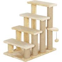 PawHut 4-step Pet Stairs with Scratching Posts, Platforms, Toy Ball, Beige