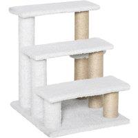 PawHut Pet Stair with 3-step Climb Ladder, Scratching Posts, Platforms, Toy Ball, for Indoor Cats Kittens, White Aosom UK
