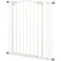 PawHut Adjustable Pet Portal: Metal Safety Gate with Folding Design, 74-87cm Width, Pristine White Aosom UK