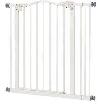 PawHut Metal 74-87cm Adjustable Pet Gate Safety Barrier w/ Auto-Close Door White Aosom UK
