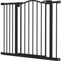 PawHut Metal 74-94cm Adjustable Pet Gate Safety Barrier w/ Auto-Close Door Black Aosom UK