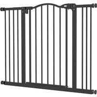 PawHut Metal 74-100cm Adjustable Pet Gate Safety Barrier w/ Auto-Close Door Black Aosom UK