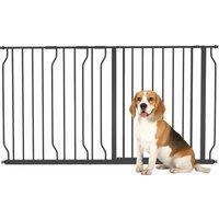 PawHut 75-145cm Dog Gate Extra Wide Stairway Gate for Pet,Pressure Fit Stair Gate for Doorways, Hallways, Staircases, Black Aosom UK
