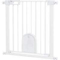 PawHut 75-82cm Pet Safety Gate with Double Locking, Pressure Fit Stair with Cat Flat for Doorways, H