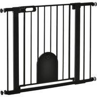 PawHut 75-103 cm Extra Wide Pet Safety Gate Barrier, Stair Pressure Fit, w/ Small Door, Auto Close, Double Locking, for Doorways, Black Aosom UK