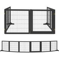 PawHut Wooden Pet Gate, Freestanding Dog Security Barrier with Two Support Feet - Black