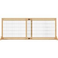 PawHut Adjustable Wooden Pet Gate, Freestanding Dog Barrier Fence with 2 Panels for Doorway, Hallway, 69H x 104-183 cm, Natural