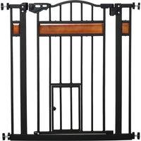 PawHut Dog Gate w/ Cat Door Pet Safety Gate, Auto Close Double Locking Pine Wood Decoration, for Doorways Stairs Indoor, 74-80 cm, Black Aosom UK