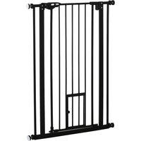PawHut Extra Tall Dog Gate with Cat Door, Pet Safety Gate for Doorways Stairs with Auto Close Double Locking, 104H x 74-80W cm, Black Aosom UK