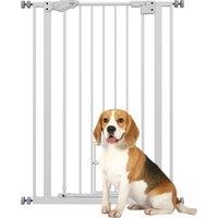 PawHut Extra Tall Pet Gate, Indoor Dog Safety Gate, with Cat Flap, Auto Close, 74-80cm Wide - White Aosom UK