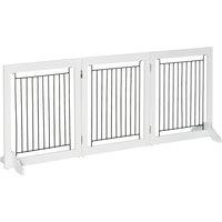 PawHut Dog Gate, Freestanding Pet Gate, Wooden Puppy Fence Foldable Design w/ 61 cm Height 3 Panels, 2 Support Feet, Doorway Stairs White Aosom UK