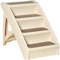 PawHut Dog StairsSteps 4 Step PP Comfort Pet Ladder, Foldable, Portable, Anti-Slipping, Beige Aosom UK