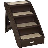 PawHut Foldable Pet Stairs, 4-Step for Cats Small Dogs with Non-slip Mats, 62 x 38 x 49.5 cm, Dark Brown Aosom UK