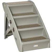 PawHut Foldable Pet Stairs, 4-Step for Cats Small Dogs with Non-slip Mats, 62 x 38 x 49.5 cm, Grey Aosom UK