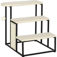 PawHut Cat Steps with 3 Levels, Sisal Scratch Pad, Play Ball, Sturdy Steel Frame, 47x45x47cm, Cream Aosom UK
