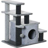 PawHut Pet Stairs: Adjustable Height Steps with Detachable Cover, Hanging Toy for Feline Loungers, Grey Aosom UK