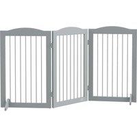 PawHut Foldable Dog Gate, Freestanding Pet Gate, with Two Support Feet, for Staircases, Hallways, Doorways - Grey Aosom UK