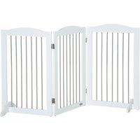 PawHut Foldable Dog Gate, Wooden Freestanding Pet Gate with 2 Support Feet, Dog Barrier for Doorways, Stairs, Halls - White Aosom UK