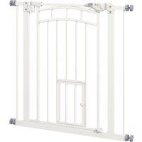 PawHut Safety Pet Gate, Pressure Fit Stair Gate with Cat Door, Auto Close, Double Lock, 74-80cm, White Aosom UK