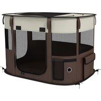 PawHut Foldable Dog Pen with Storage Bag for Indoor/Outdoor Use, Brown Aosom UK