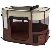 PawHut Foldable Dog Pen with Storage Bag for Indoor/Outdoor Use, Brown Aosom UK