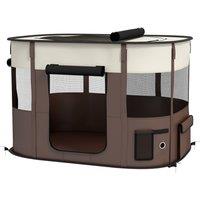 PawHut Foldable Dog Pen with Storage Bag for Indoor/Outdoor Use, Brown Aosom UK