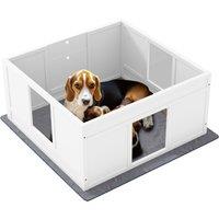 PawHut Whelping Box for Dogs with Whelping Pad, Adjustable Entrance, Non-slip Foot Pads, for Medium Dogs, 100 x 96cm Aosom UK