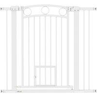 PawHut 96cm Tall Dog Gate with Cat Door, 7cm and 14cm Extensions, for Stairs & Doorways, 76-104cm Width Aosom UK