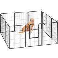 PawHut 12 Panels Heavy Duty Dog Playpen with Doors, for Large Dogs, 100cm High, Black