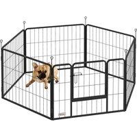 PawHut 6 Panels Dog Playpen, Portable Detachable Puppy Pen with Door, for Small Dogs, 60cm High, Black