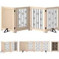 PawHut 4 Panel Freestanding Pet Gate, Indoor Dog Barrier with Lockable Door, Support Feet, 360 Flexible Hinges, Oak