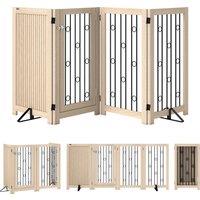 PawHut 4 Panel Freestanding Pet Gate, Indoor Dog Barrier with Lockable Door, Support Feet, 360 Flexible Hinges, Oak