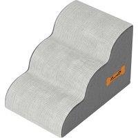 PawHut Dog Steps for Bed and Sofa, 3-Step Non-Slip Dog Stairs with Removable Washable Cover, Carry Handle, Light Grey