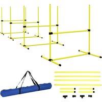 PawHut 4 Pieces Dog Agility Training Equipment, Adjustable Height Jumps Hurdle with Carrying Bag for Outdoor, Yellow