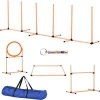PawHut Dog Agility Training Kit, Pet Play Run Jump Equipment, Adjustable Height Hurdle Bar, Jump Ring, Square Pause Box with Carry Bag Aosom UK