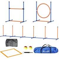 PawHut Five-Piece Dog Agility Equipment Set with Weave Poles, Jump Ring, Hurdle, Pause Box, Training Shorts, Bag, Orange Aosom UK