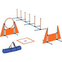 PawHut 6 Pieces Dog Agility Equipment Set with Weave Poles, Jump Ring and Hurdle, Pause Box and Carry Bag, Orange