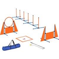 PawHut 7-Piece Dog Agility Equipment Set with Weave Poles, Jump Ring and Hurdle, Pause Box and Carry Bag, Orange