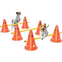PawHut Dog Agility Equipment Set of 6 Cones, 6 Poles with Carry Bag, 3 PCS Adjustable Height Jumping Obstacles, Orange