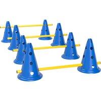 PawHut Dog Agility Equipment Set of Eight Cones, Eight Poles w/ Carry Bag, Four-Piece Adjustable Height Jumping Obstacles Blue