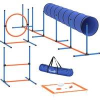 PawHut Dog Agility Equipment, 8PCS Agility Training Set with Tunnel, Weave Poles, Adjustable Hurdles, Jump Ring