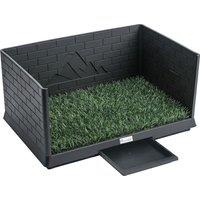 PawHut Dog Toilet Tray, Indoor Outdoor Dog Potty with High Walls, Grass Turf, Slide-Out Tray, Urine Collection Base