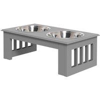 PawHut Raised Dog Feeding Bowls with Stand, Stainless Steel for Extra Small and Small Dog, 44L x 24W x 15H cm - Grey Aosom UK