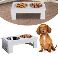 Pawhut Stainless Steel Pet Feeder, Durable & Easy to Clean, Ideal for Cats & Dogs, 43.7Lx24Wx15H cm, White Aosom UK
