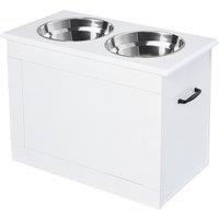 PawHut Elevated Pet Feeder Station with Storage, Includes 2 Stainless Steel Bowls, Ideal for Large Dogs, White Aosom UK