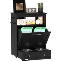 PawHut Pet Feeder Station, Dog, Cat Storage Container, with Raised Bowls, Hanger, Cabinet - Black