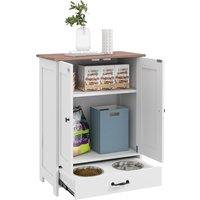 PawHut Pet Feeding Station with Raised Dog Bowls, Adjustable Panel, Hooks, Dog Food Storage Cabinet, White